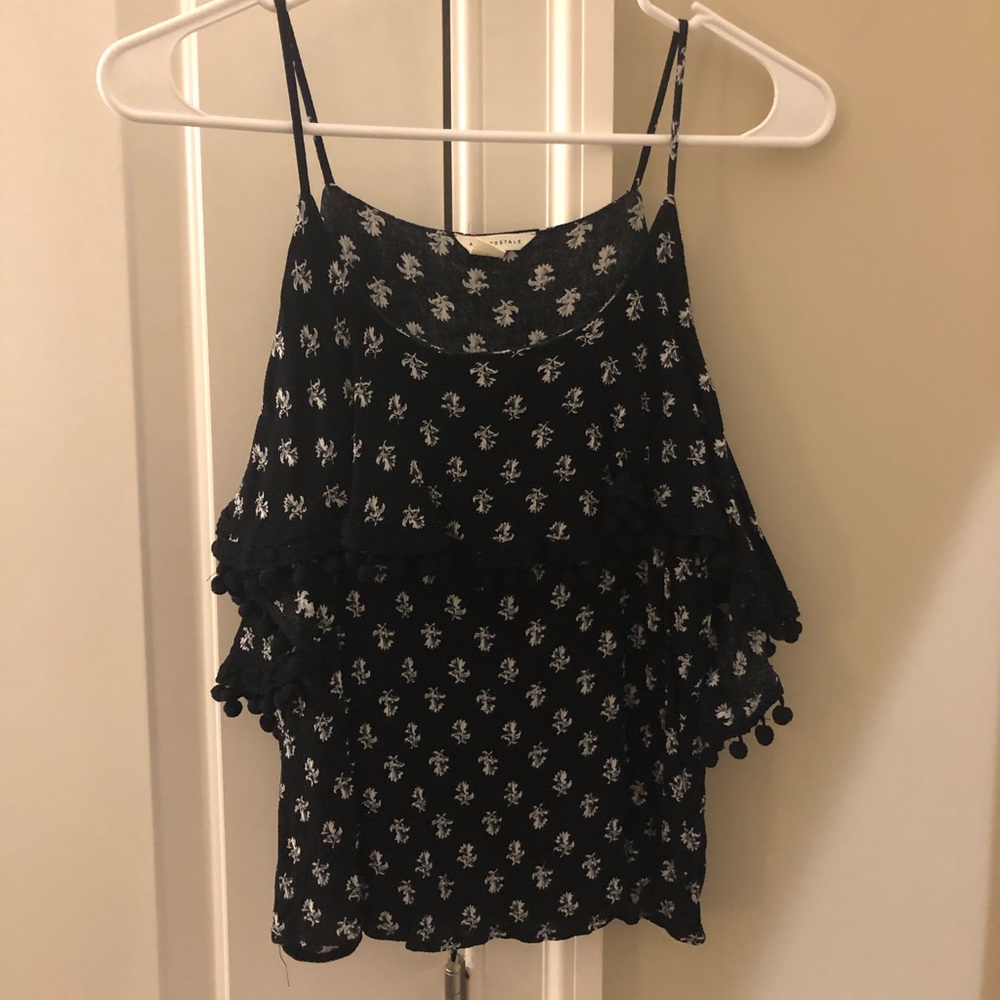 Blue patterned off the shoulder crop too. Size m